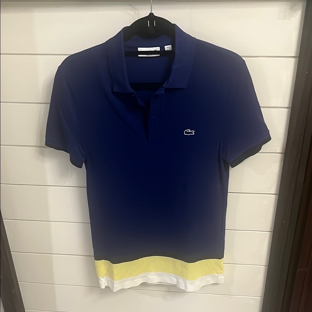 Lacoste Blue Polo with Yellow and White Accents